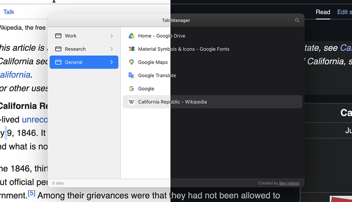 The overlay shown in both light and dark themes
