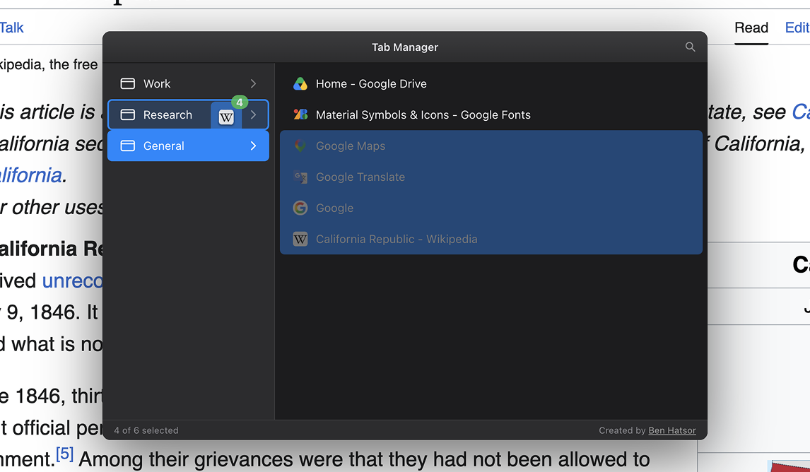 Dragging several selected tabs onto another window