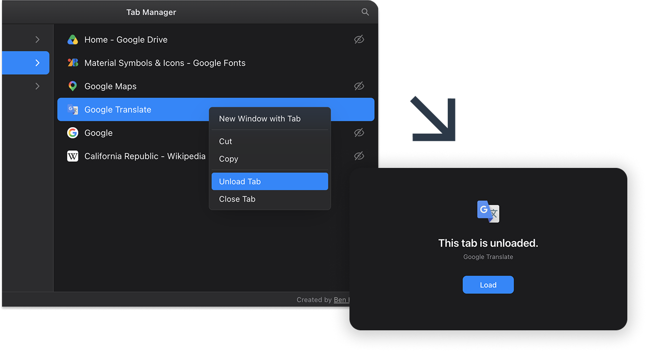 Unloading a tab to free up memory